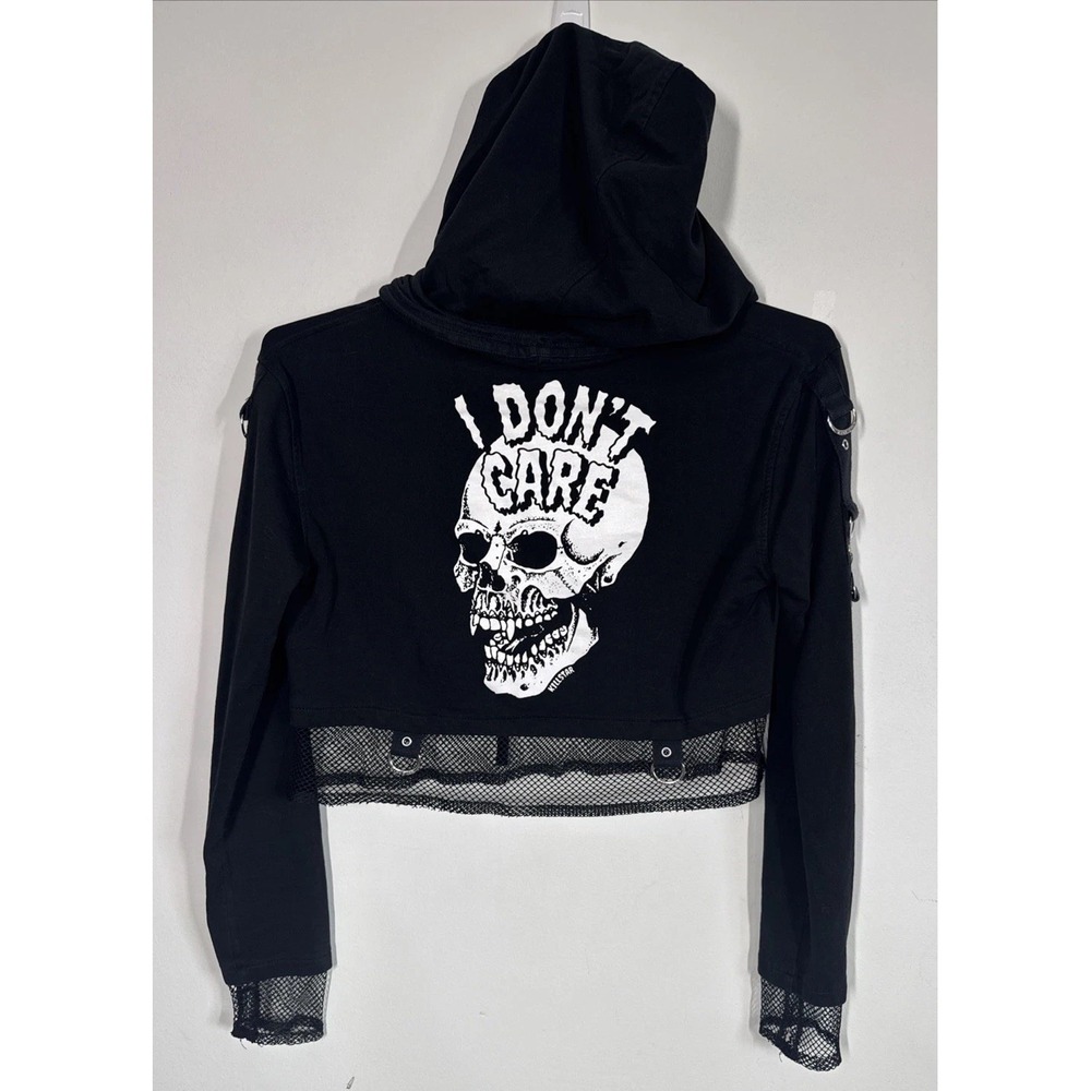 Killstar Black Long Sleeve Cropped I Don't Care Hoodie Womens XS Goth Emo Witchy - Picture 2 of 11